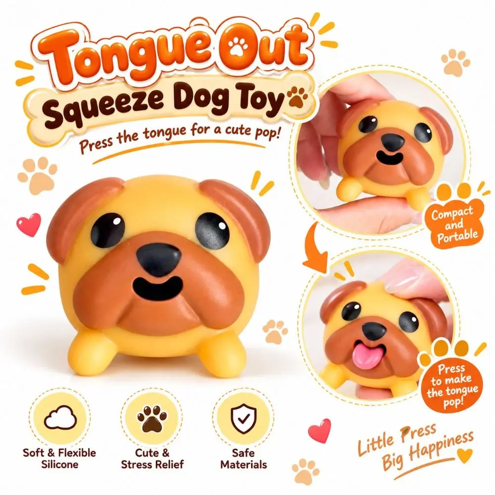 New Tongue Out Squeeze Dog Cute Cartoon Shape Soft Squeeze Stress Relief Brown Puppy Figurine Gift