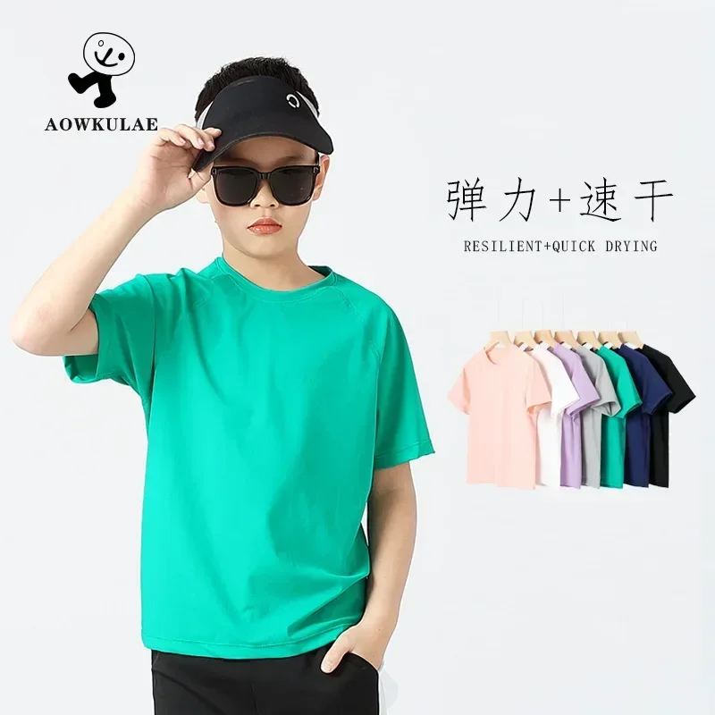 Summer of the children's new boys sports short-sleeved big boy quick dry ice silk tops girls short-sleeved T-shirt