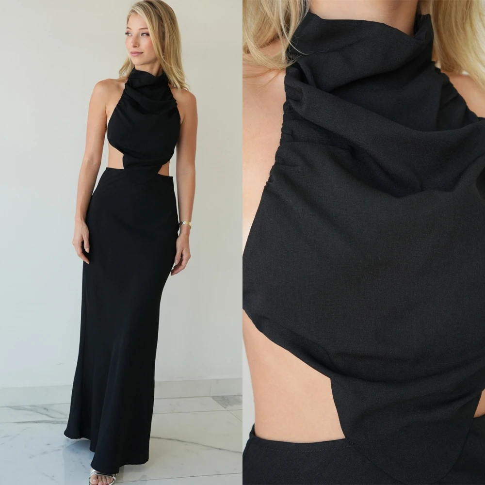 فستان سهرة كلاسيكي مخصص بياقة عالية من الجيرسيه، فساتين حفلة موسيقية رائعة مفتوحة الظهر، بدون أكمام، فساتين مناسبة خاصة