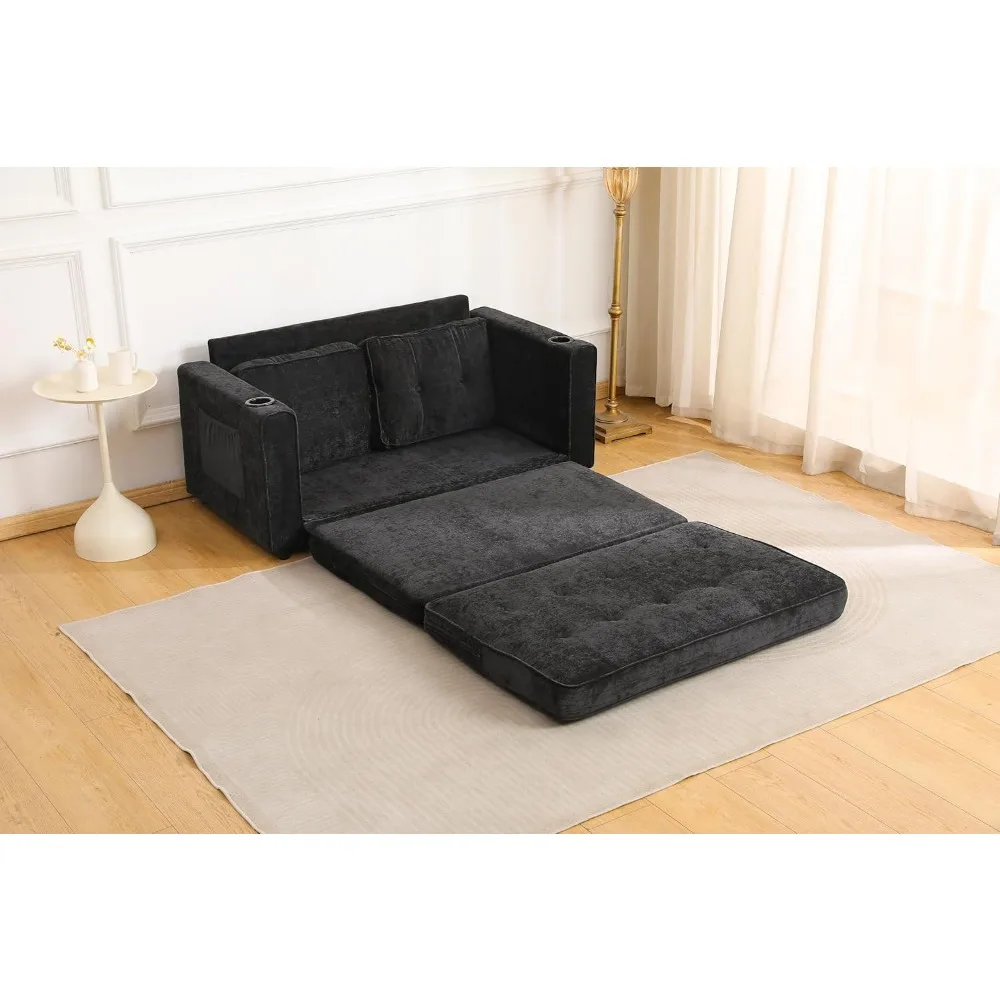 أريكة سرير مخملية قابلة للطي مع مقعد عميق وتخزين، مقعد أريكة نوم 2 في 1 لغرف المعيشة والمكاتب #5