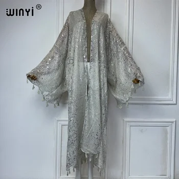 WINYI afrique tenue kimono nouveau en manteaux et vestes plage couvrir maxi robe cardigans vêtements de plage femmes 2024 abaya dubaï luxe
