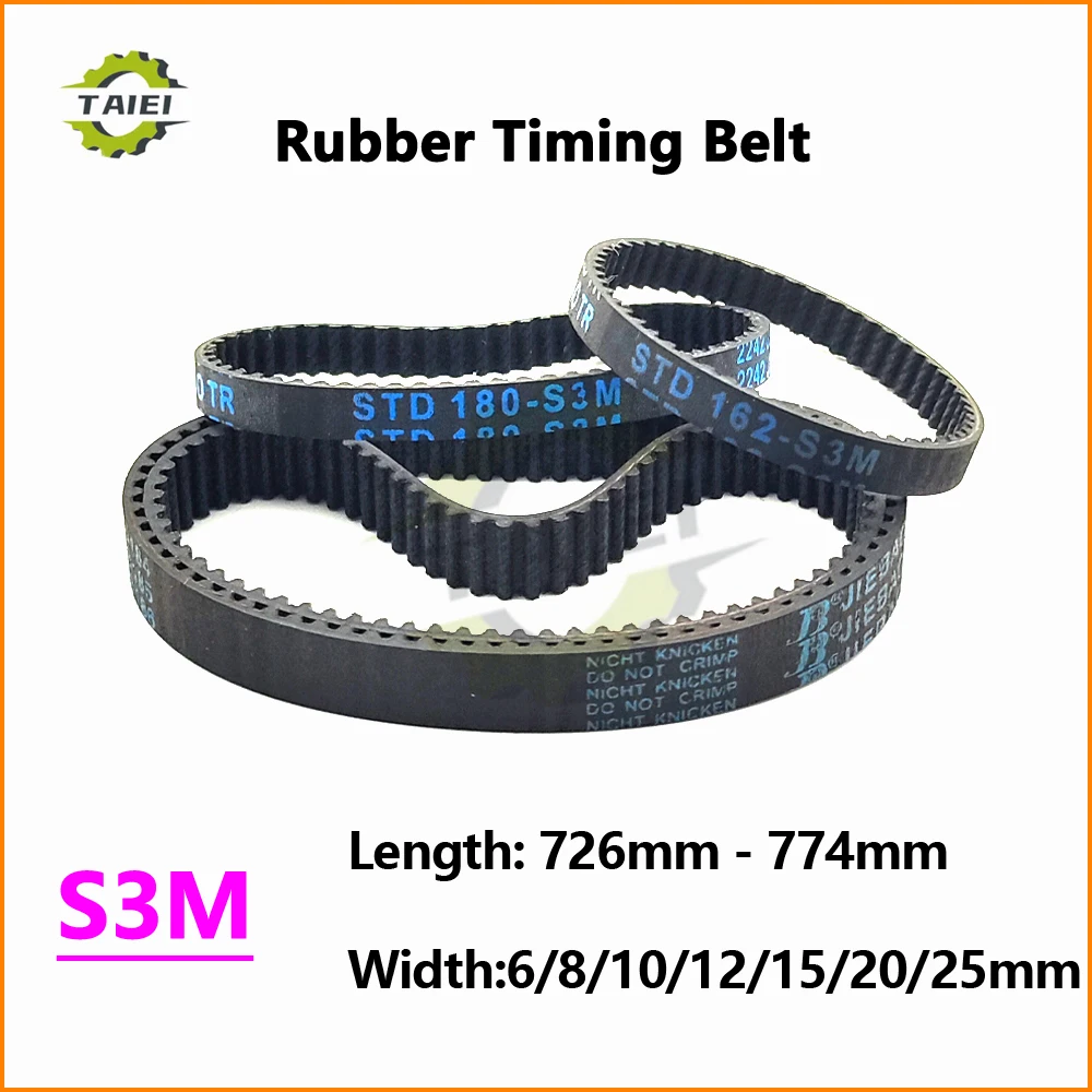 

S3M Rubber Loop Synchronous Belt Length 726 732 738 741 744 750 753 756 762 765 768 774mm Width 6-25mm Timing Drive Toother Belt