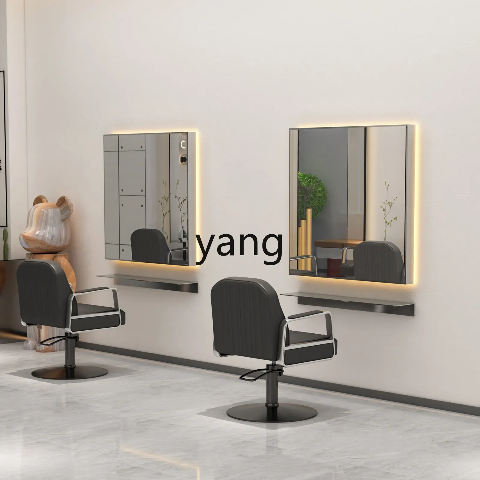 LTT new barber shop mirror table special stainless steel single-sided wall-mounted mirror table for hair salon