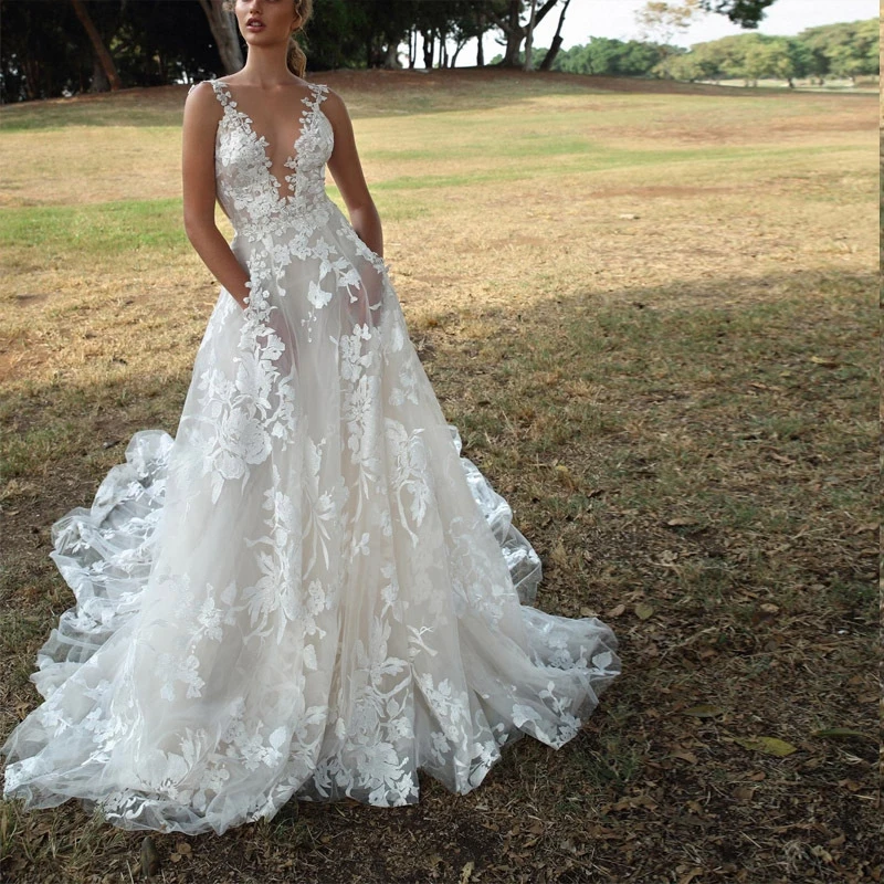 

Customized Elegant Wedding Dress Appliques Vestido De Noiva Princess Sweetheart Full Sleeve Backless Vestidos De Novia