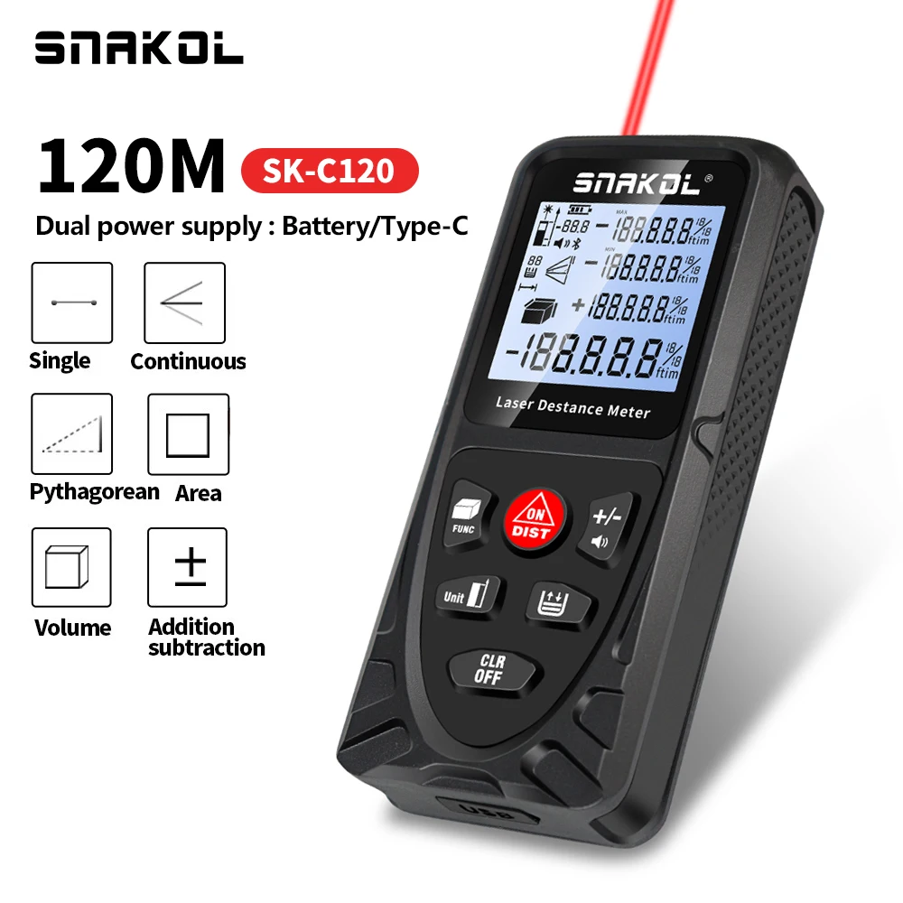 Snakol Laser Distance Meter 50M 70M 100M 120M Profesional Digital Rangefinder Roulette Ruler Laser Tape Measure with USB Charge