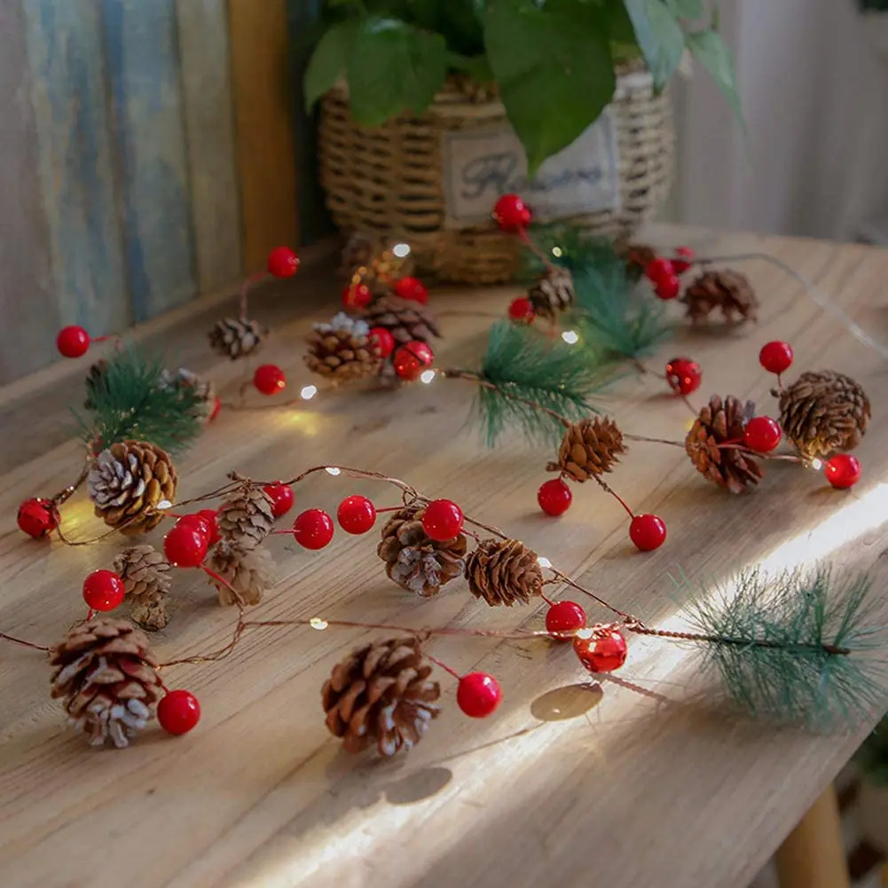 

2M LED Garland with Red Berry Pinecone String Lights Battery Powered Fairy Light Xmas Holiday Tree Home Wedding Party Decoration