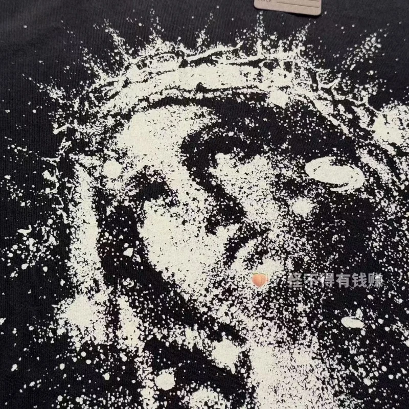 26SS Authentic SAINT Glow-in-the-Dark Virgin Mary Tee Washed Summer Crew Neck Men's Women's SAINT T-Shirt Short Sleeve