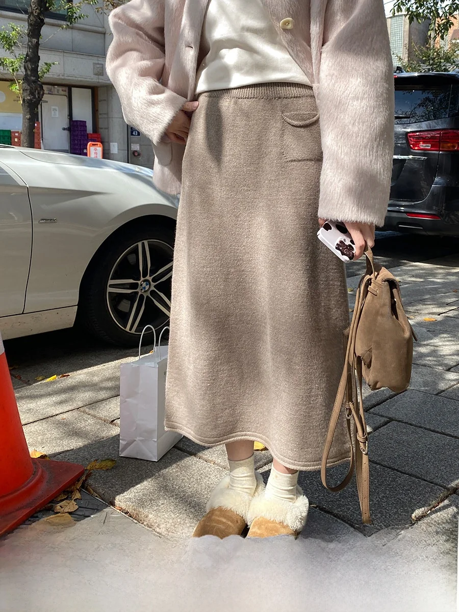 

Вязаная юбка А-силуэта Milk Rabbit Pl для женщин, осенне-зимняя, с милым дизайном, из полиэстера и нейлона