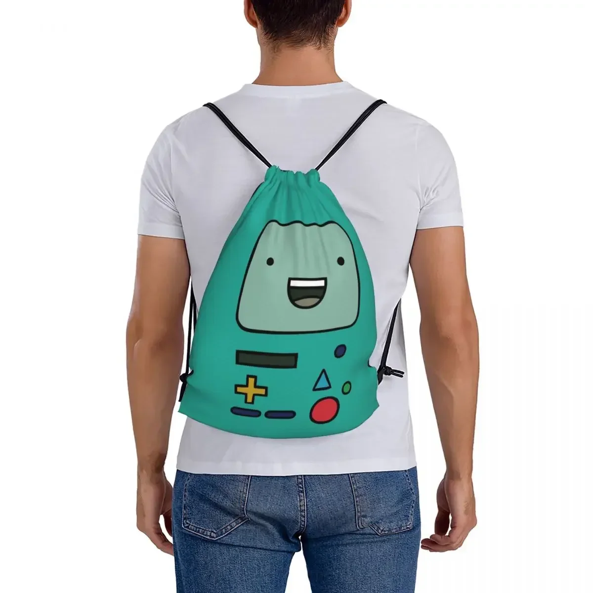 Adventure Time Anime BMO Backpacks Portable Drawstring Bags Drawstring Bundle Pocket Sports Bag BookBag For Travel Students