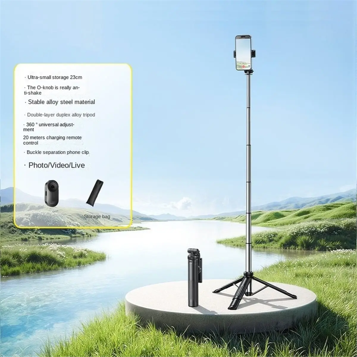 Selfie Stick,Overhead Selfie Stick Phone Tripod,Extension Tripod for LiveStreaming Vlog,Includes Wireless Remote Control