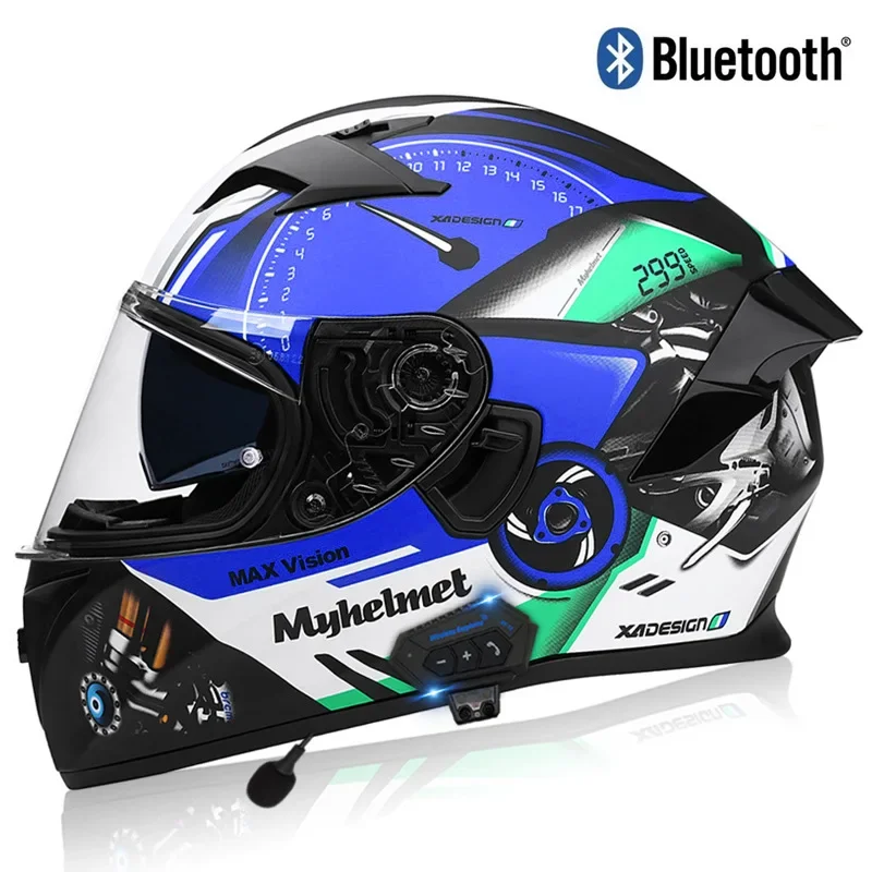 Motorcycle Helmets with Bluetooth Adult Double Mirror Full Helmet Locomotive Riding  All Face Helmet Motorcycle Accessories