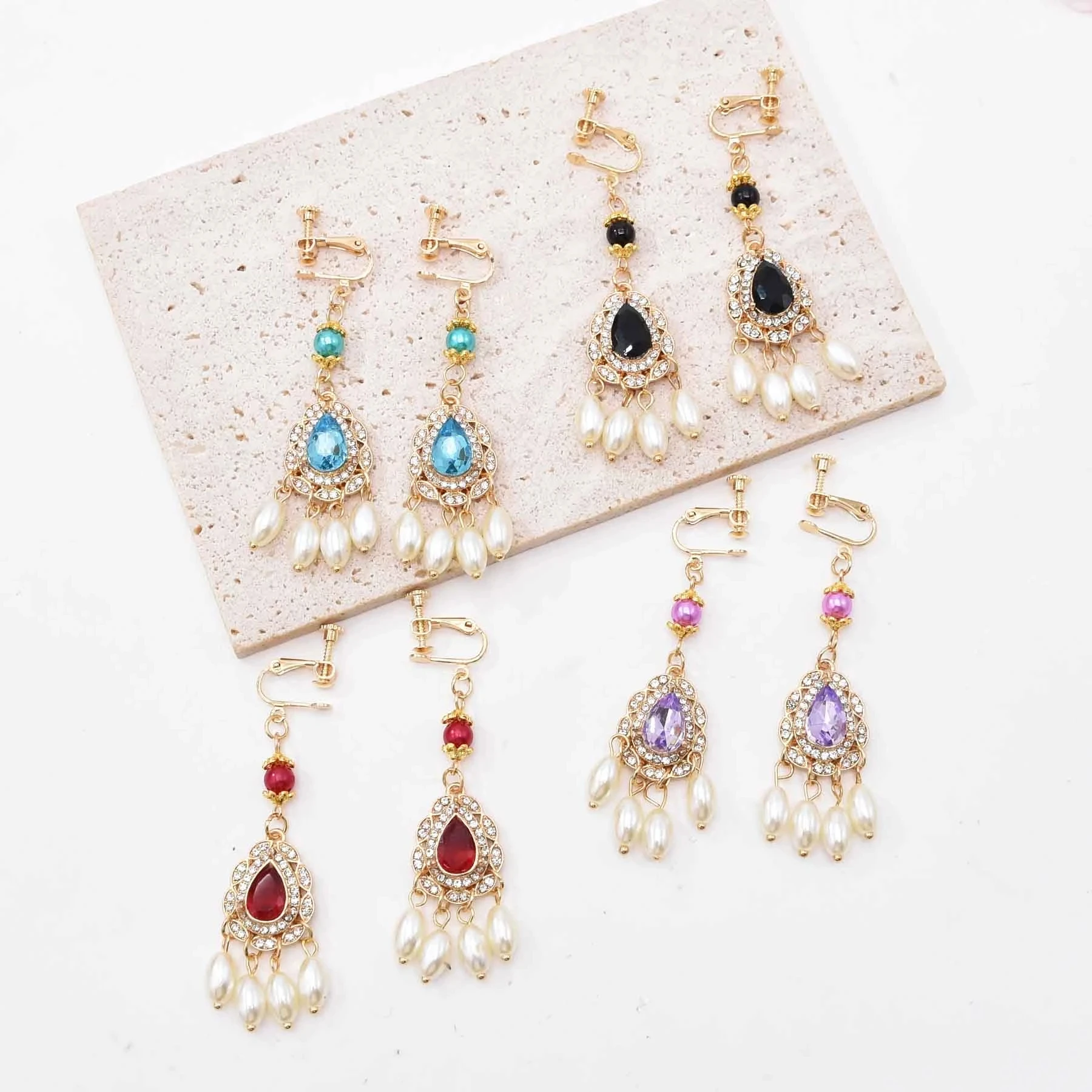 BohoJewelry Store New Fashion Black/Letter/Red/Blue Rhinestone Pendant Women's Earrings Baroque Style Dropped Earrings