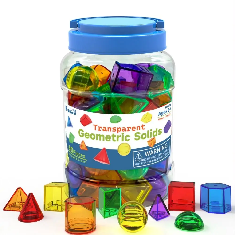 

3D Kid Montessori Toy Creative Translucent Sensory Learning Toy Geometric Shapes Blocks with Storage Jar Early Education AIDS