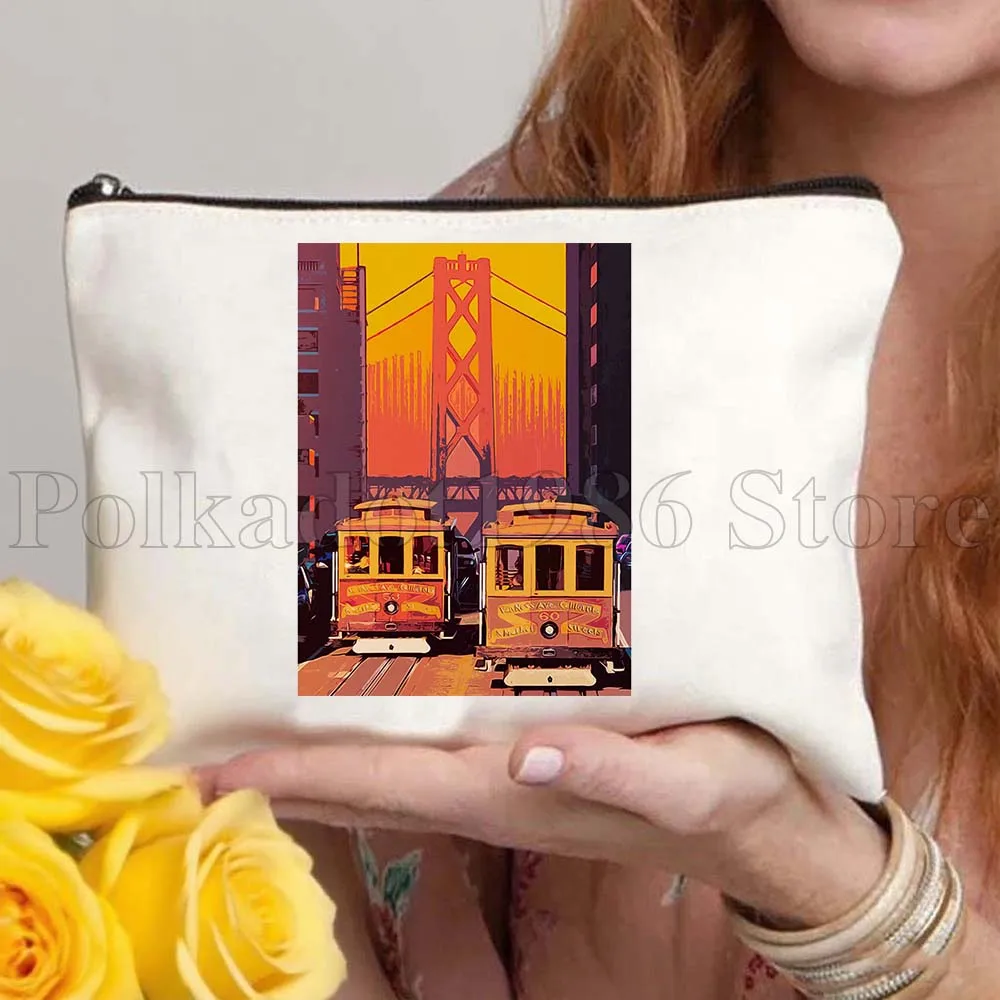 San Francisco California Golden Gate Bridge Canvas Bag Travel Cosmetic Bag Women Man Makeup Case Fashion Toiletry Storage Bag