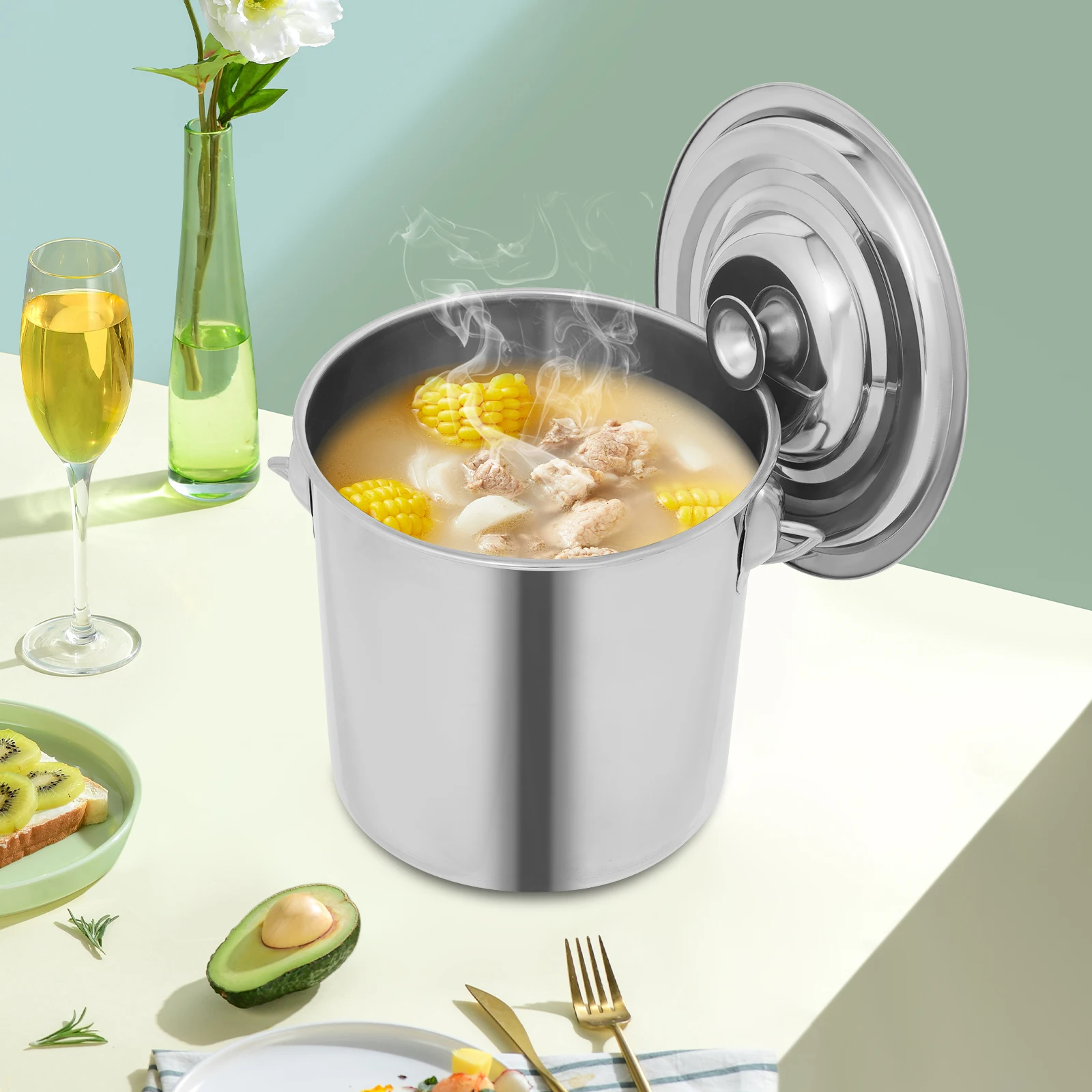 6l/12l/20l Großraum-Eimer aus lebensmittelechtem Edelstahl, verdickt 1,6 mm, mit Deckel und Griff, verhindert Leckagen, hitzebeständig, zum Kochen, Aufbewahren von Milch, Ölen, Ghee, Wein und anderen Flüssigkeiten. – Detail 11