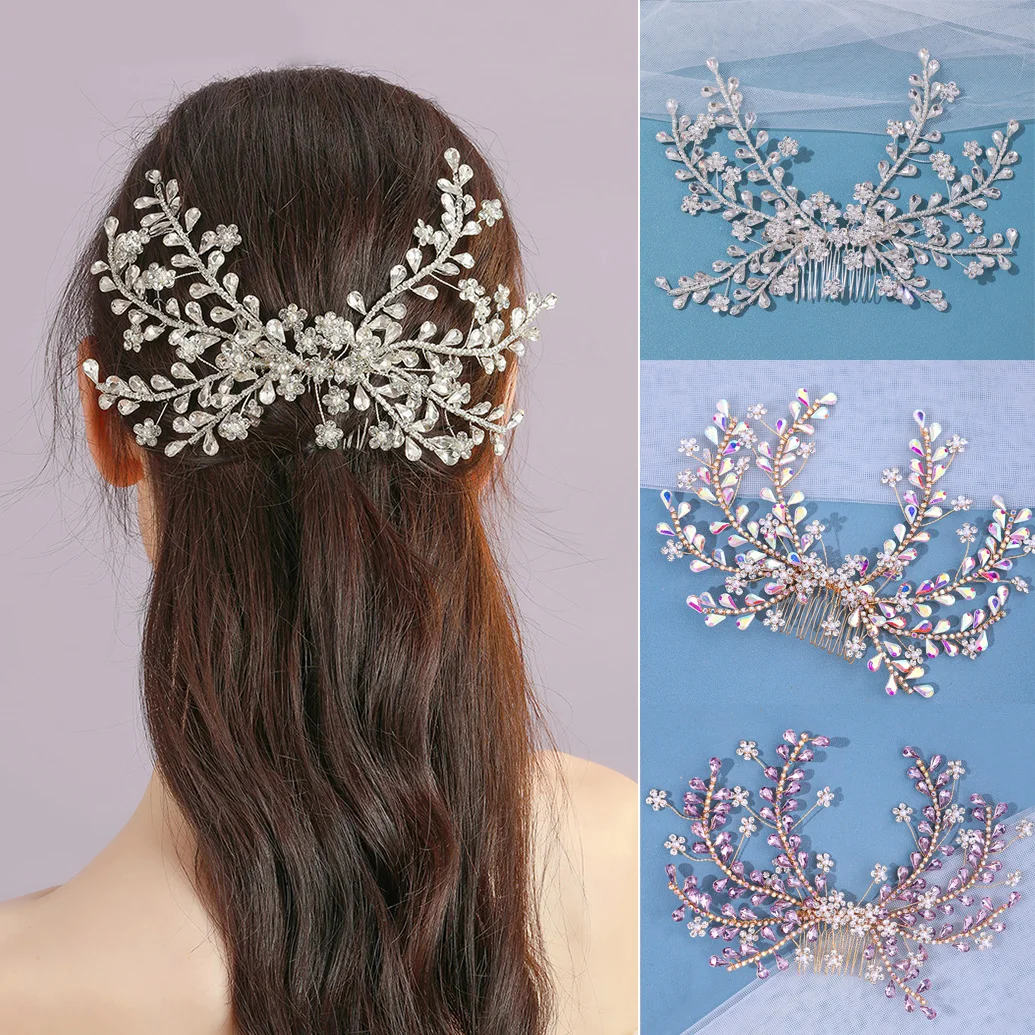 Wedding Bridal Rhinestone Headpiece with Comb Woman Hair Clips Wedding Hair Accessories Bride Headdress for Party Jewelry