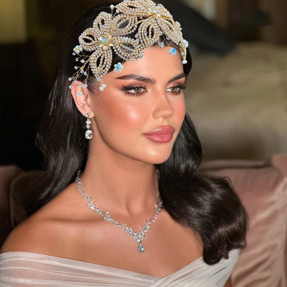 

DZ200 Wedding Flower Headband Crystal Beads Bridesmaid Headdress Bridal Headpiece Hair Jewelry Bride Headwear Hair Accessories