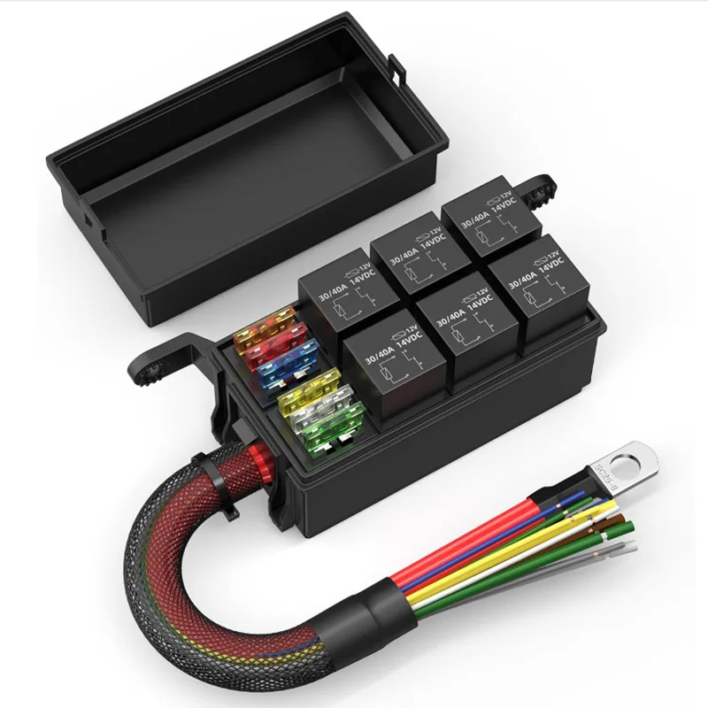 New 6-Way Relay Fuse Box Circuit Modification Harness Fuse Holder Pre-Wired Fuse Box