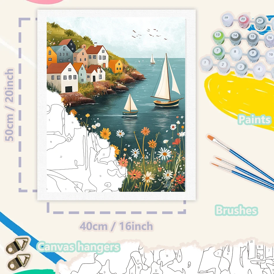 Painting by Numbers Landscape Style DIY Hand Painting Kit Oil Canvas Wall Art Picture Flowers Paint by Number For Adults