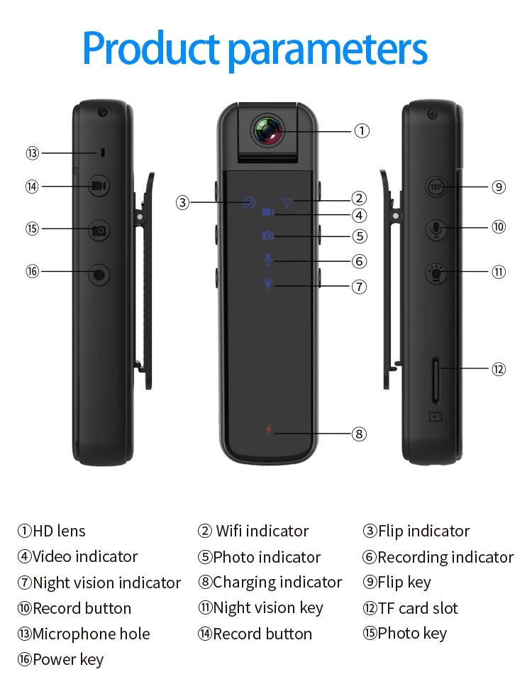 High definition infrared night vision law enforcement recorder with wireless WiFi hotspot motion camera 1080p portable camera