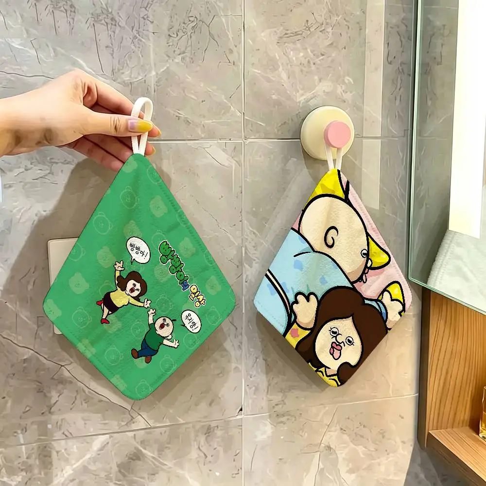 Funny Bbangbbangs Diary Polyester Cotton Hanging Kitchen Towel, Skin Friendly Hand Wiping Towel for Hotel Cafe Household