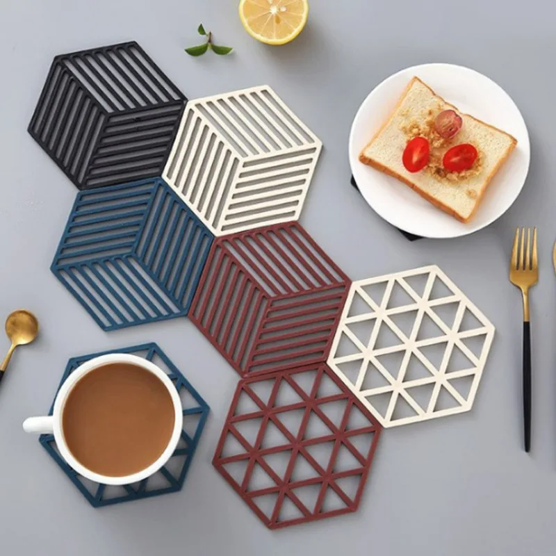 Table Mat Tool Multifunctional Kitchen Silicone Tableware Mat, Polygon  Hollowed-out Anti Slip Coffee Cup Coaster, Pot Holder