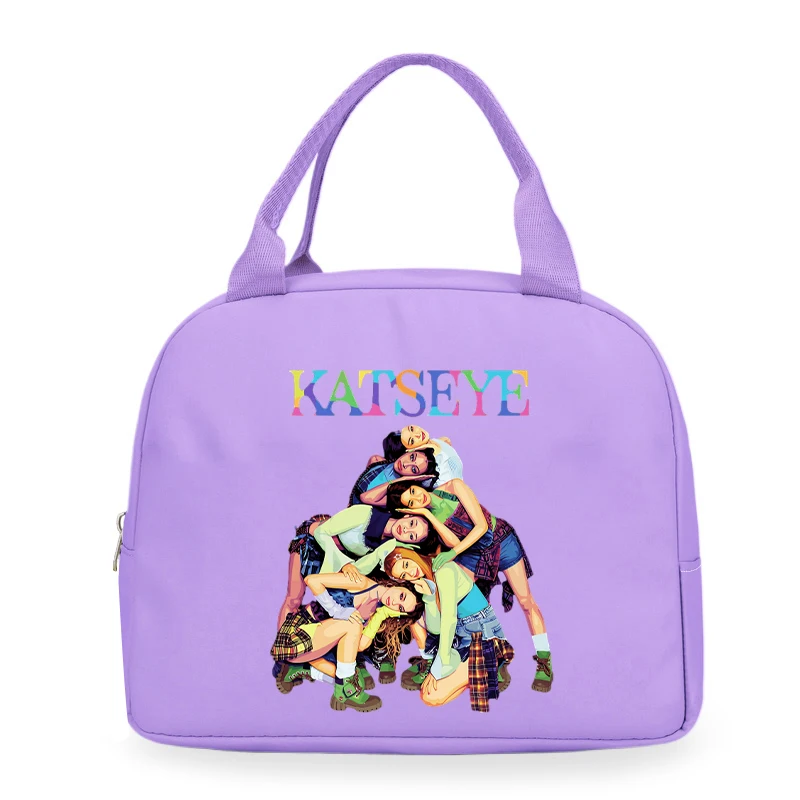 Fashion Katseye Girl Group Print Women Men Lunch Bag Korean Ulzzang Portable Insulated Bag School Multifunctional Bento Handbag