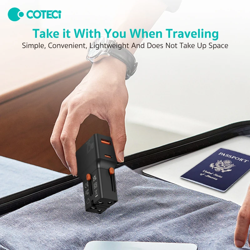 COTECi Mini Universal Travel Charger British Australian Mobile Phone Plug QC3.0 Fast Charge PD Charger 25W Travel Adapter