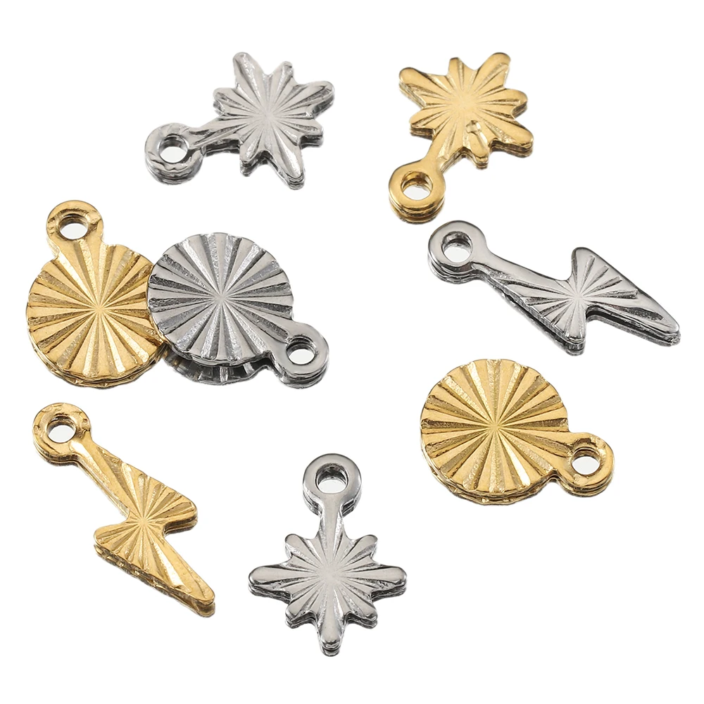 50pcs Stainless Steel Small Charms DIY Golden Snowflake Lightning Earrings Necklace Bracelet Pendant for Jewelry Making Supplies