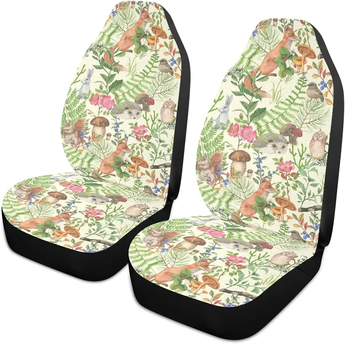 

Oarencol Forest Animals Flower Mushroom 2 Front Car Seat Covers Box Owl Squirrels Hedgehogs Bird Bucket Seats with Organizer Poc