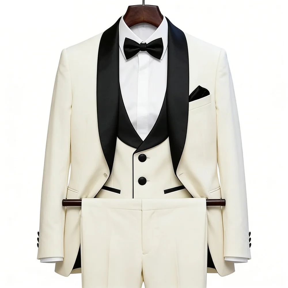 

Классические мужские костюмы, пиджак с отложным воротником, 3 предмета: пиджак, жилет и брюки, элегантный комплект, приталенный крой, мужской костюм-тройка