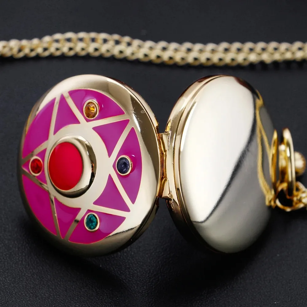 Japanese Anime Design Gold Quartz Pocket Girl Vintage Fob Watch Children's Gift Women Pendant Necklace Souvenir Necklace Gifts