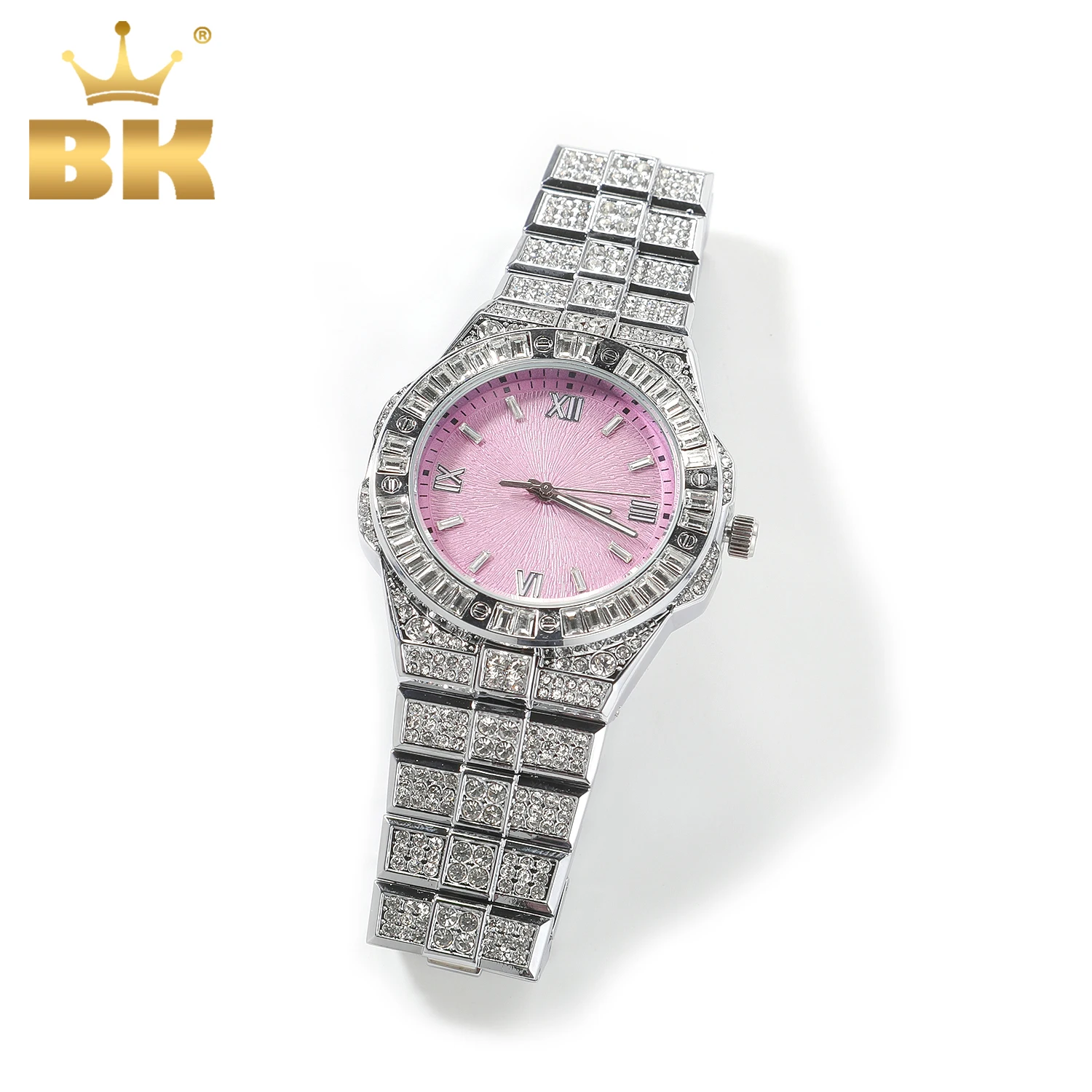 TBTK Women's Bling Crystal Watch Iced Out Silver Tone Wristwatch Pink Light Blue Dial Luxury Quartz Watch For Party Gift