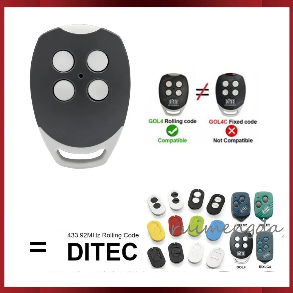 

DITEC Remote Control GOL4 BIXLS2 BIXLP2 BIXLG4 Garage Door Opener 433.92MHz Rolling Code Gate Remote Control Barrier Keychain