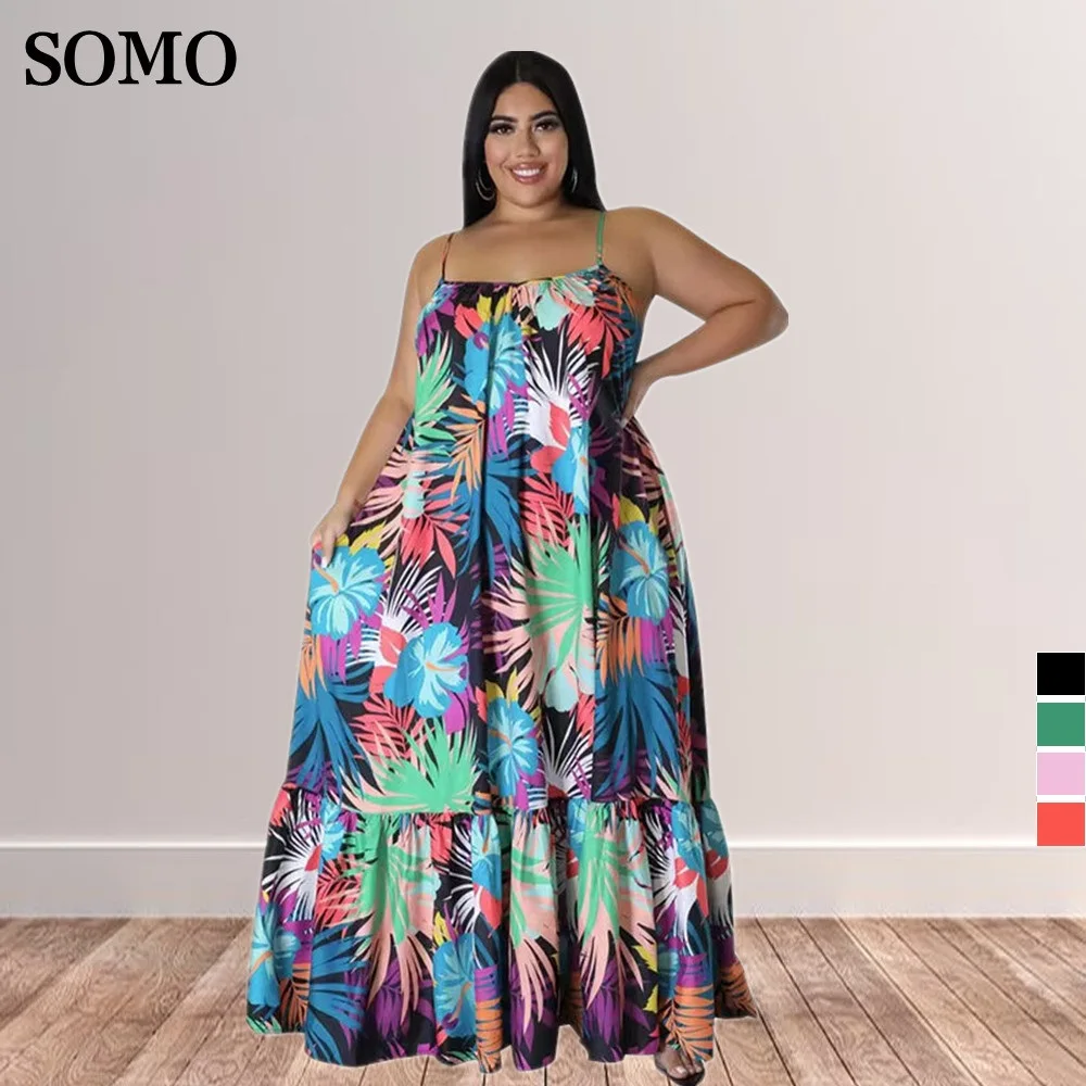 SOMO Fashion Printed Women Dresses Plus Size Summer Sleeveless Halter Dress Maxi Long Party Clubwear Wholesale Dropshipping