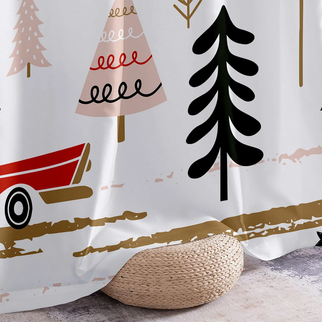 2pcs Curtains Featuring A Cartoon Christmas Tree And Car Print; Christmas-Themed Decorative Curtains For Children's Rooms.