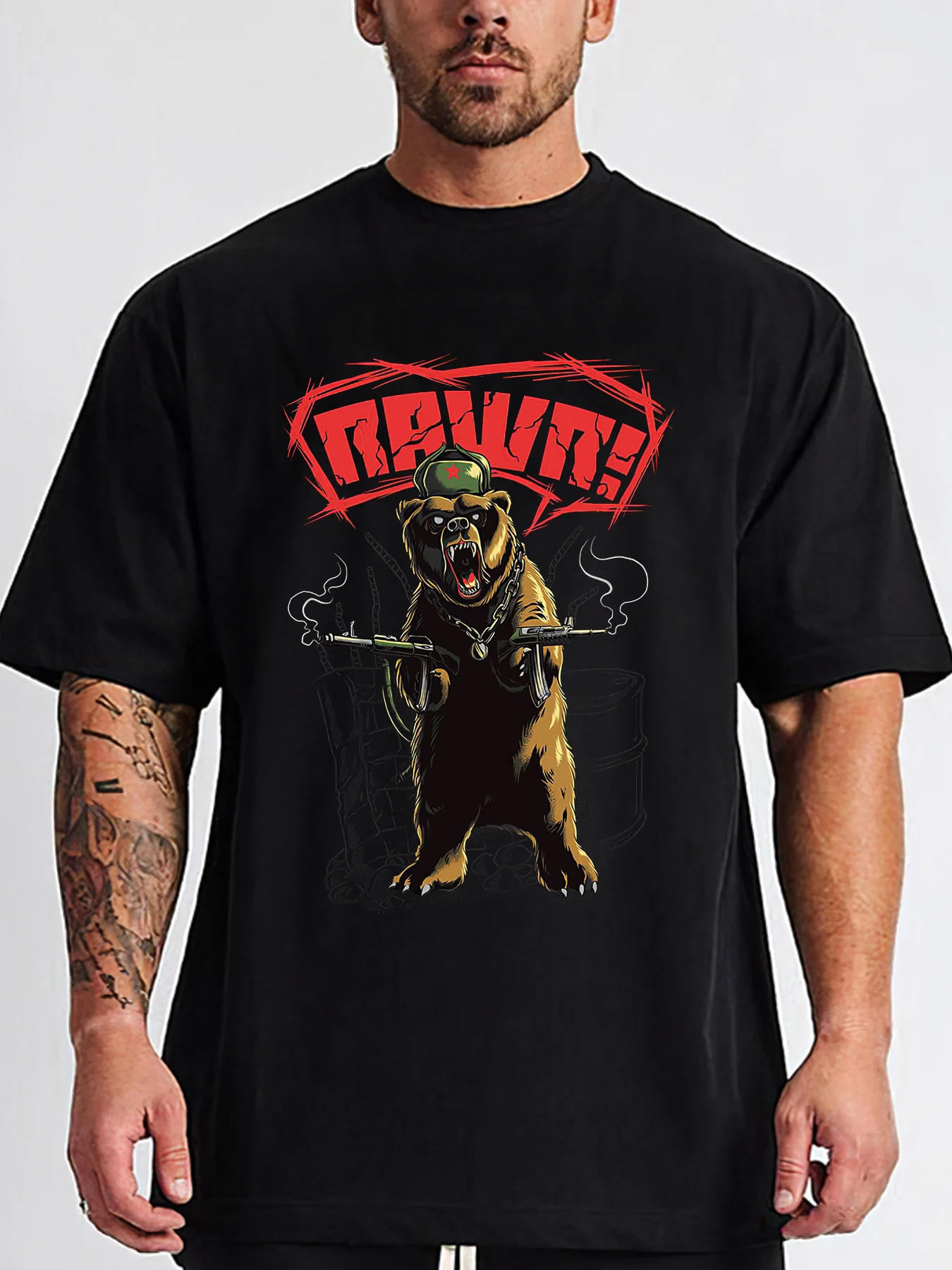 Brave Bear Graphic T Shirt for Big and Tall Man Plus Size Men's T-shirt Cotton Short Sleeve Top Tees Clothing