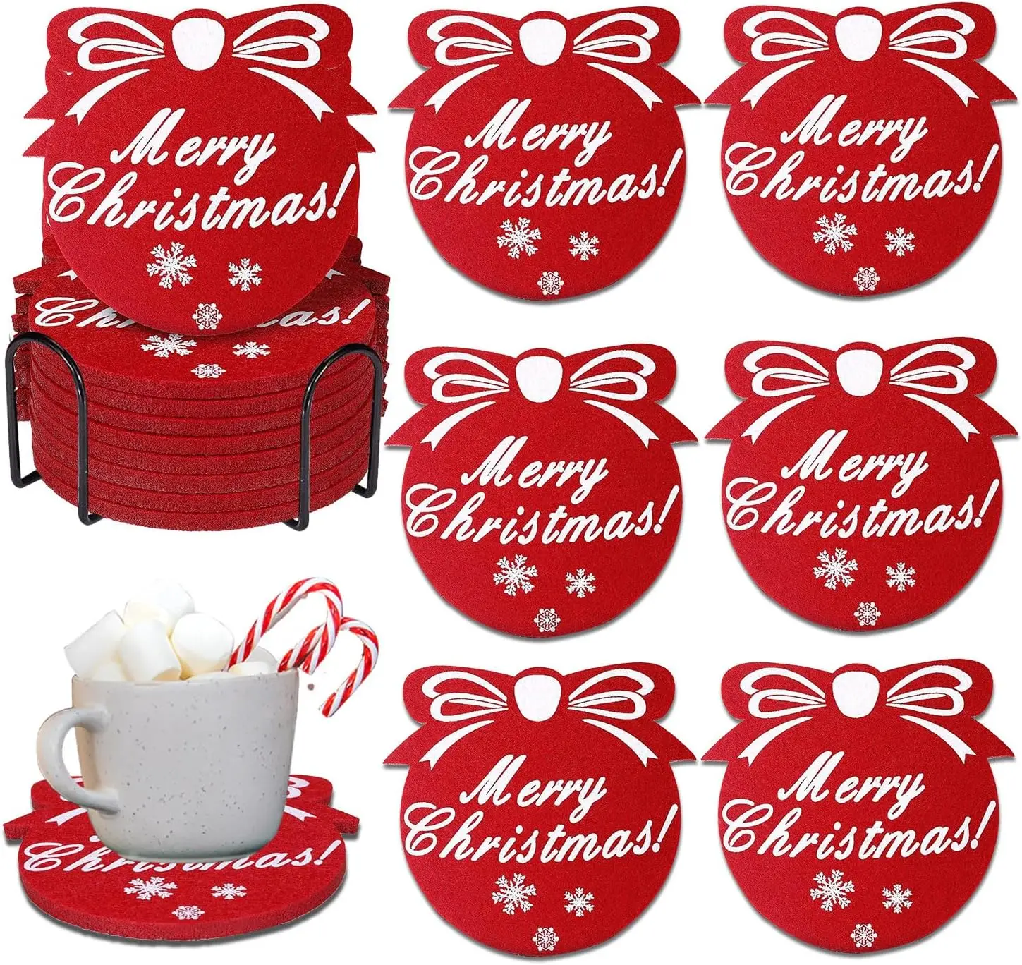 12-Piece Christmas Snowflake Absorbent Felt Coaster Set for Winter Holiday Decorations