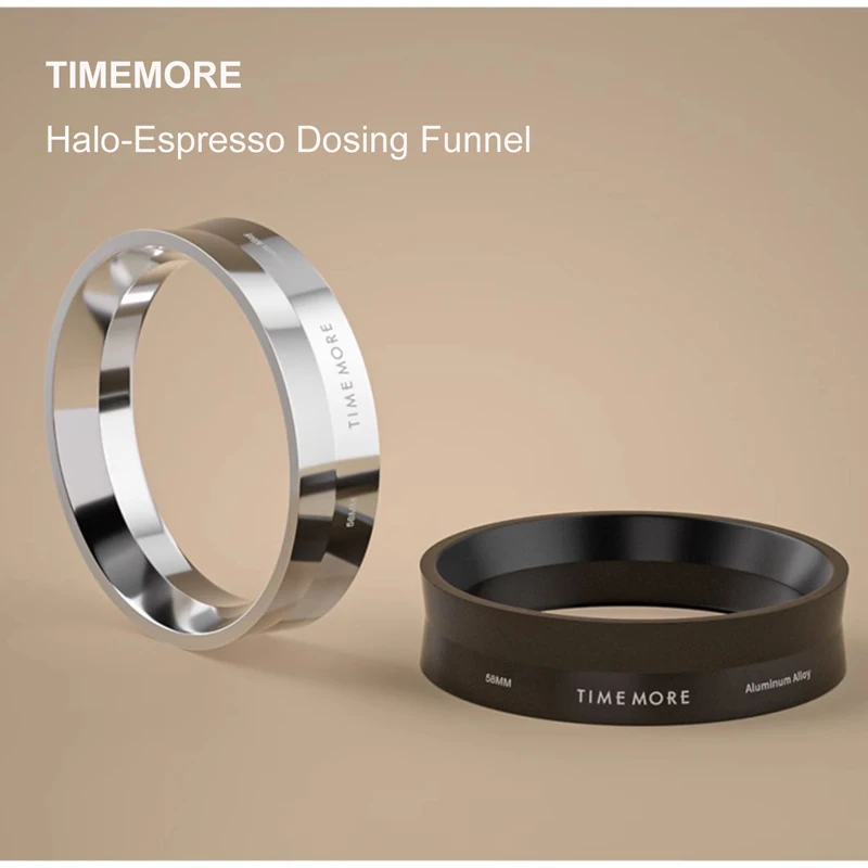 TIMEMORE Halo - Воронка для дозирования эспрессо, 58 мм, с защитой от проливания, 2 цвета (матовый черный/серебристый), для эспрессо, точного и аккуратного кофе