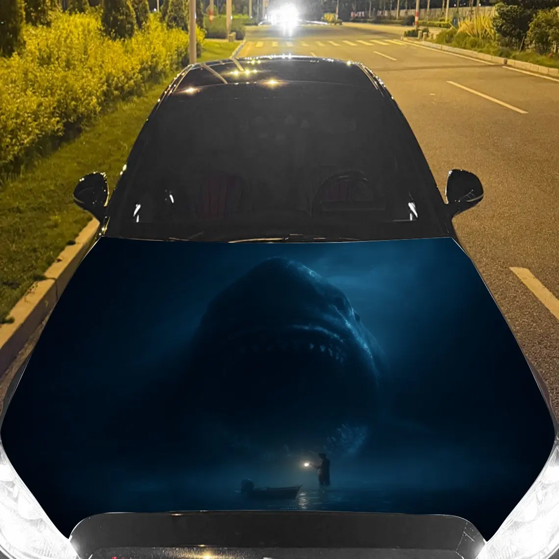 

Автомобильные наклейки Menacing Shark Emerging from Deep Blue Sea, наклейка на капот автомобиля, водонепроницаемые самоклеящиеся виниловые графические наклейки, Decora