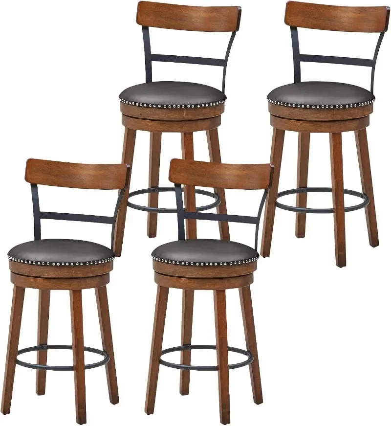 

Bar Stools Set of 4 Swivel Counter Height Bar Stools for Kitchen Island PU Leather Upholstered Barstools with Back Solid Rubber