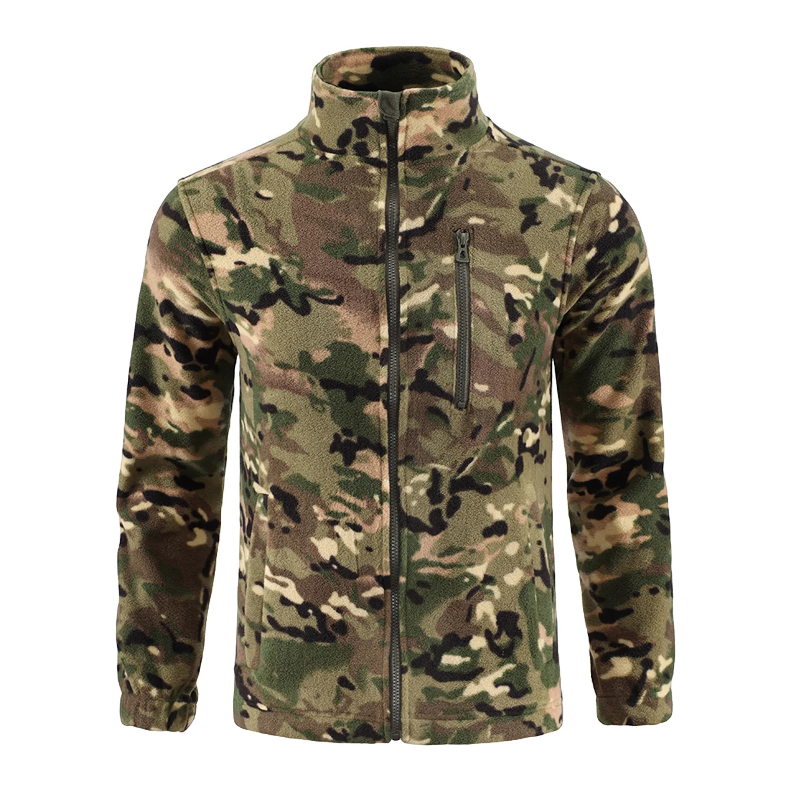 

Camouflage Zipper Jacket Men Double-sided Polar Fleece Warm Coat Hunting Stand-up Collar Tactical Training Liner Cardigan Tops