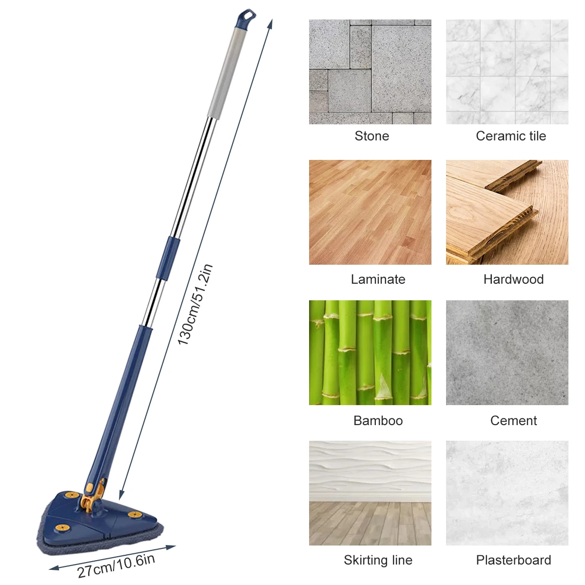 Telescopic Triangle Mop 360° Rotatable Spin Cleaning Mop Adjustable Squeeze Wet and Dry Use Water Absorption Home Floor Tools