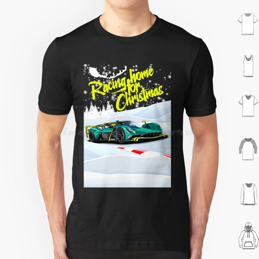

Racing Home For Christmas T Shirt Cotton Men Women DIY Print Christmas Driving Super Car Aston Valkyrie Snow Santa Reindeer