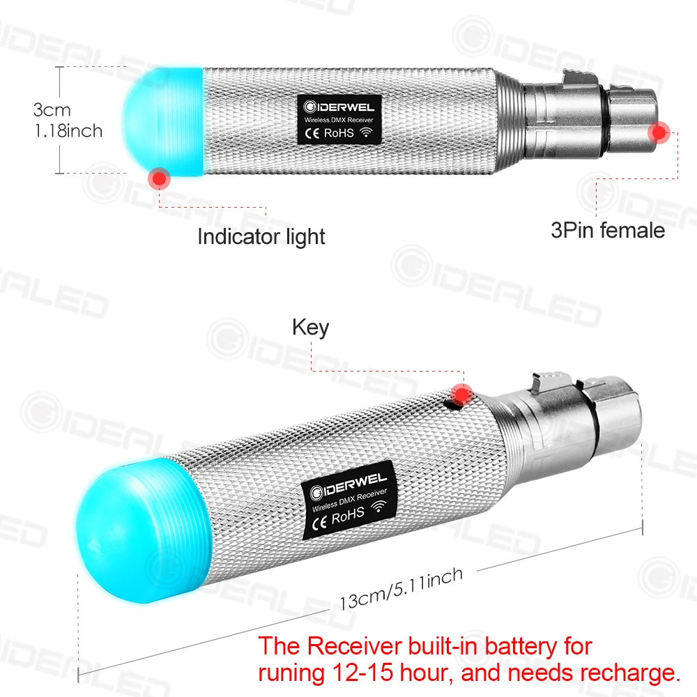 Imagem -03 - Receptor Transmissor com Bateria Dmx Luz sem Fio dj Iluminação de Palco 2.4gism 500m Distância Comunicação Receptor Música Dmx512