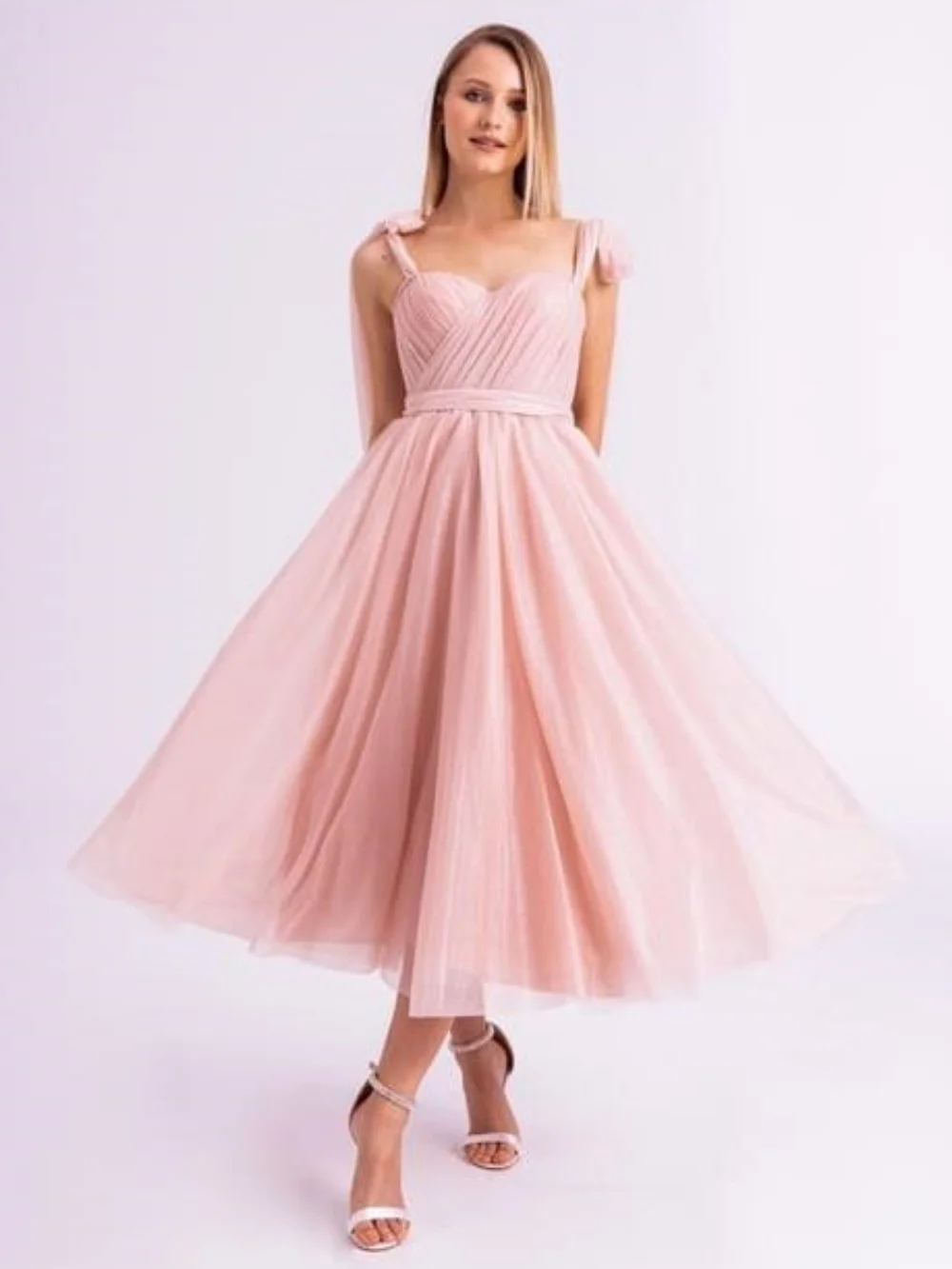 

Sparkle Net Pleat A-line Sweetheart Midi Dresses Prom Dresses Classic Exquisite Modern Style Pastrol Unisex Chinese Style Formal