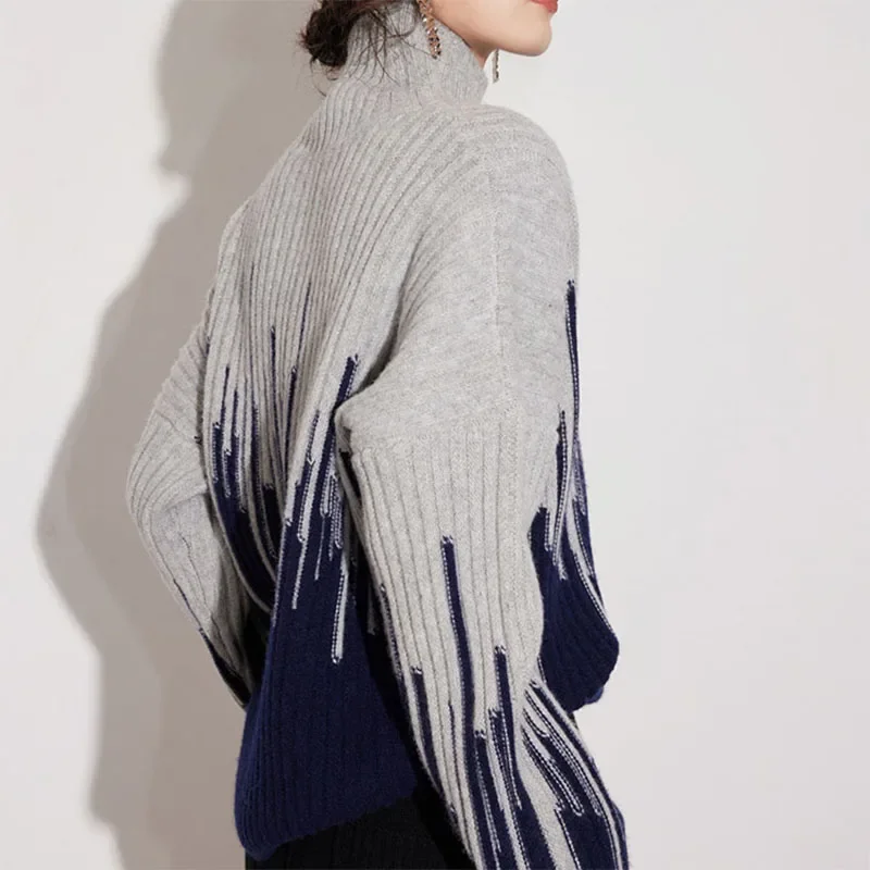 เสื้อสเวตเตอร์คอเต่าครึ่งแขนยาวเสื้อถักคอกลมเสื้อถักกันหนาวสำหรับผู้หญิงเสื้อสวมหัวทรงหลวมลำลองฤดูหนาวฤดูใบไม้ร่วง