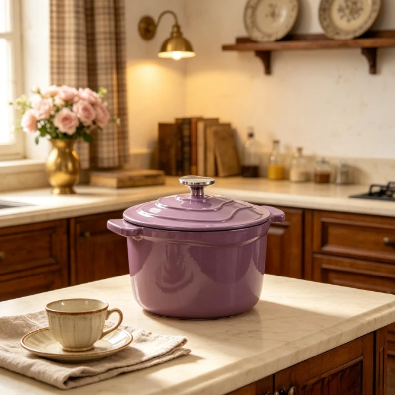 Enameled Cast Iron Dutch Oven 18cm, Micro Pressure Deep Stew Pot, Round Casserole, Gas & Induction for Small Family Kitchen