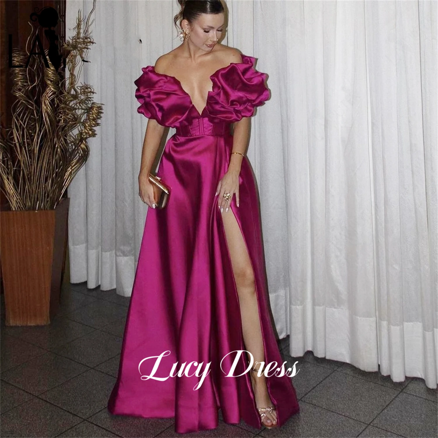 Lucy Prom Dress Evening Satin Line A Three-dimensional Rotator Cuff Elegant Party Long Dresses for Formal Occasions Luxury