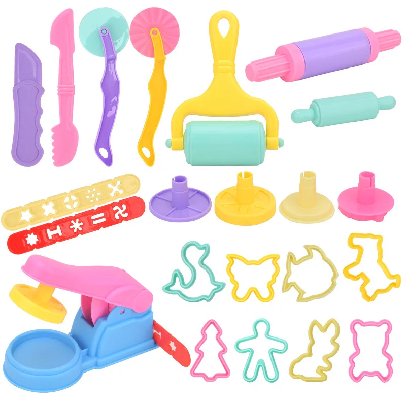Conjunto de Acessórios para Massinha de Modelar para Crianças, Ferramentas de Massinha com Vários Moldes Plásticos, Rolos e Cortadores para Modelagem de Argila para Crianças